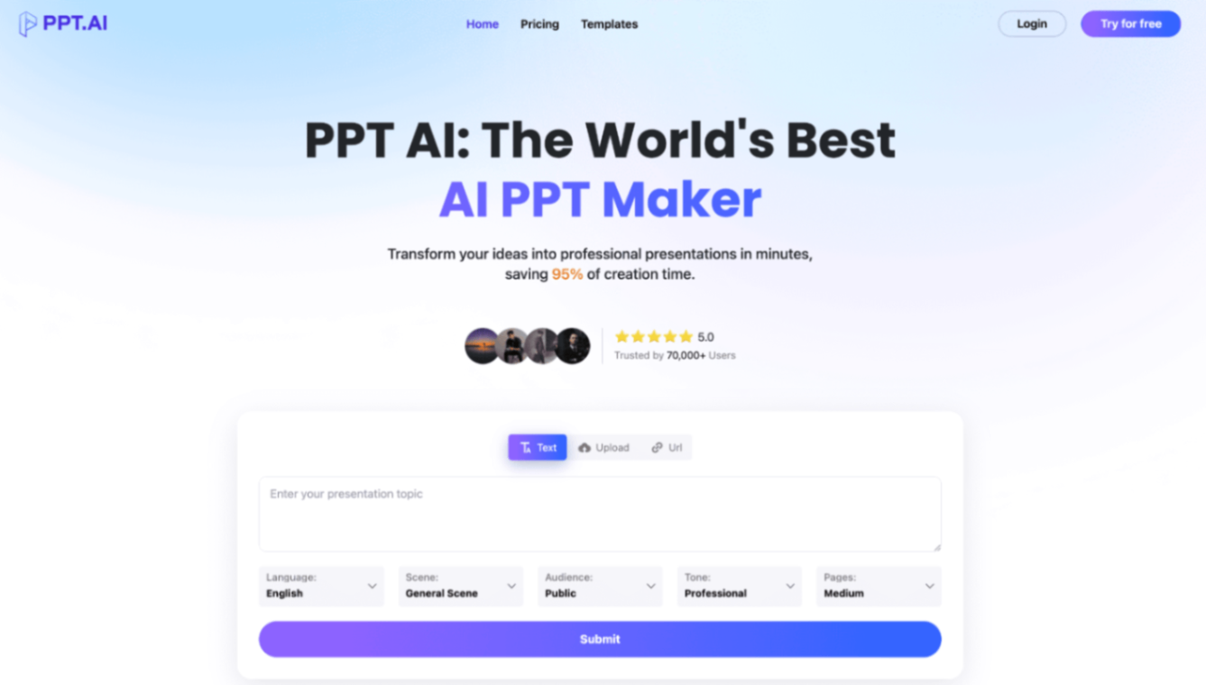 PPT AI screenshot and logo